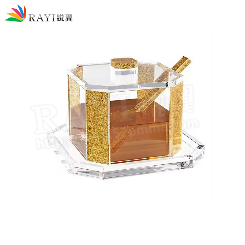 跨境猶太新年八角金色透明調(diào)味料收納罐亞克力蜂蜜盤(pán)蜜罐